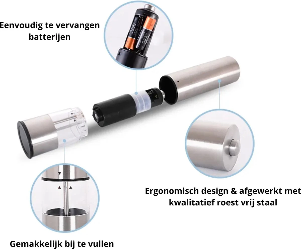 MD-Goods ® Elektrische Peper En Zoutmolen Set - Pepermolen - RVS - Cadeau - Restaurant Kwaliteit 2 MD-Goods ® Elektrische Peper En Zoutmolen Set - Pepermolen - RVS - Cadeau - Restaurant Kwaliteit - Image 2