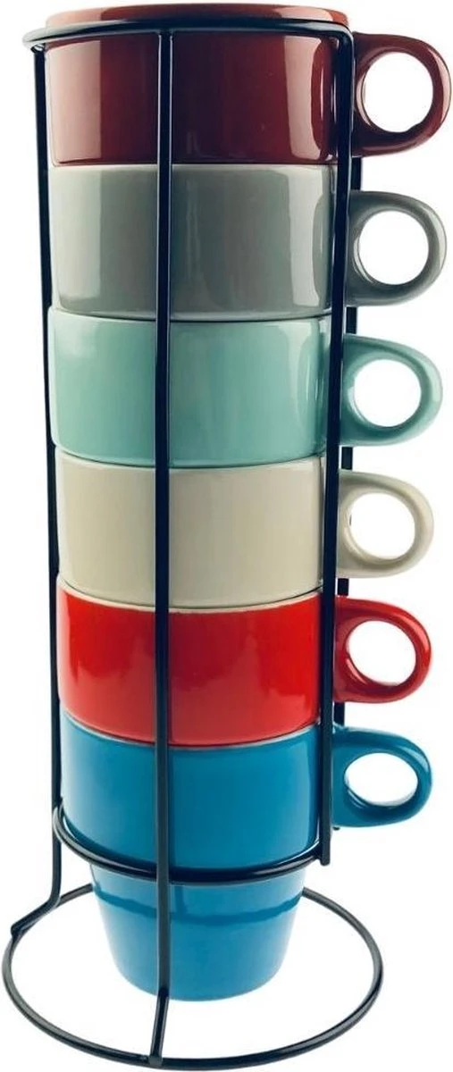 Orange85 Koffiekopjes - Met Houder - Set Van 6 - Gekleurd - 300 Ml - Keramiek 1 Orange85 Koffiekopjes - Met Houder - Set Van 6 - Gekleurd - 300 Ml - Keramiek