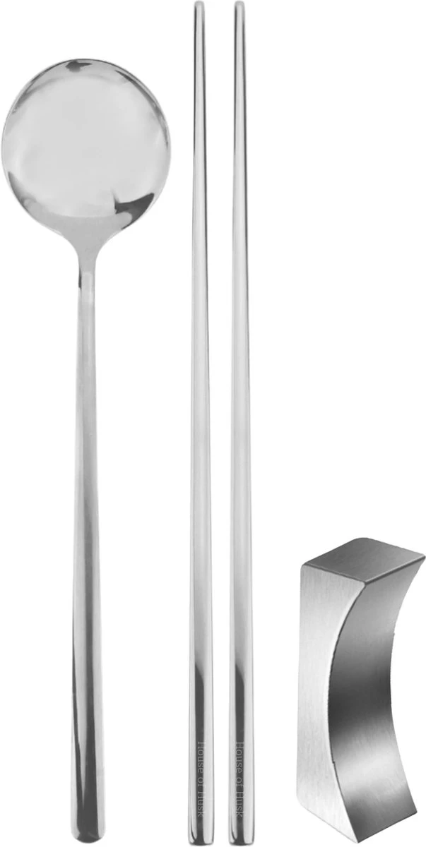 House Of Husk 1 Persoons Chopstick Lepel Set - 1 Paar Metalen Koreaanse Eetstokjes - Inclusief Eetlepel En Houder - RVS - Metaal - Eetstokjes - Koreaans - Vaatwasserbestendig - Sushi Chopsticks - Noodles - Zilver 1 House Of Husk 1 Persoons Chopstick Lepel Set - 1 Paar Metalen Koreaanse Eetstokjes - Inclusief Eetlepel En Houder - RVS - Metaal - Eetstokjes - Koreaans - Vaatwasserbestendig - Sushi Chopsticks - Noodles - Zilver
