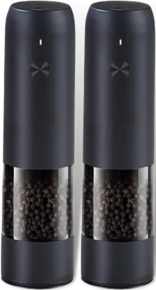 GOV Elektrische Peper- En Zoutmolen Zwart XL Set Oplaadbaar - Pepermolen - Peper En Zoutstel 1 GOV Elektrische Peper- En Zoutmolen Zwart XL Set Oplaadbaar - Pepermolen - Peper En Zoutstel