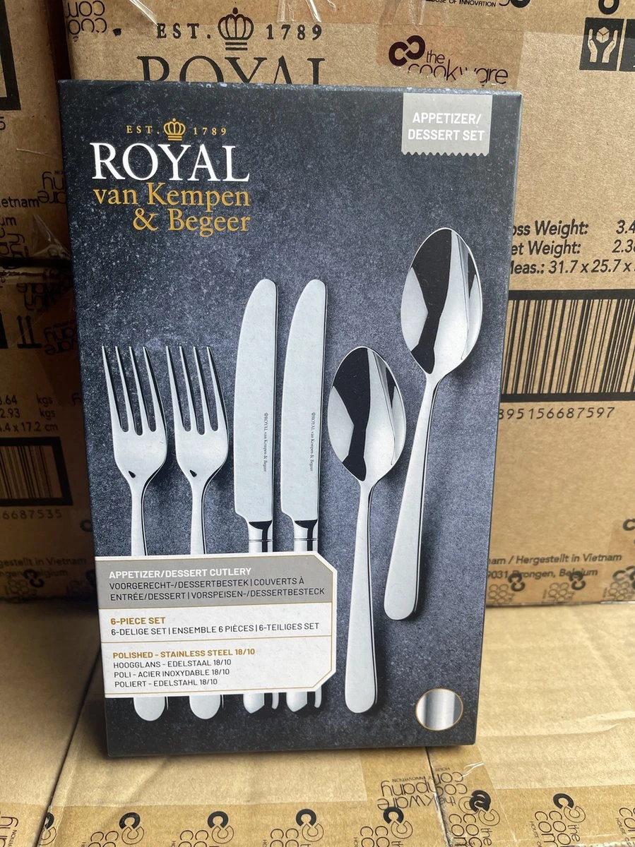 Royal Van Kempen & Begeer - Voorgerecht- / Dessertbestek - 6-Delige Set - Kenmerken: Voorgerecht- / Dessertbestek Set Voor 2 Personen - Bevat 2 Lepels, 2 Vorken & 2 Messen - Lengte: Lepel: 186,3 Mm Vork: 186,2 Mm Mes: 217 Mm 1 Royal Van Kempen & Begeer - Voorgerecht- / Dessertbestek - 6-Delige Set - Kenmerken: Voorgerecht- / Dessertbestek Set Voor 2 Personen - Bevat 2 Lepels, 2 Vorken & 2 Messen - Lengte: Lepel: 186,3 Mm Vork: 186,2 Mm Mes: 217 Mm