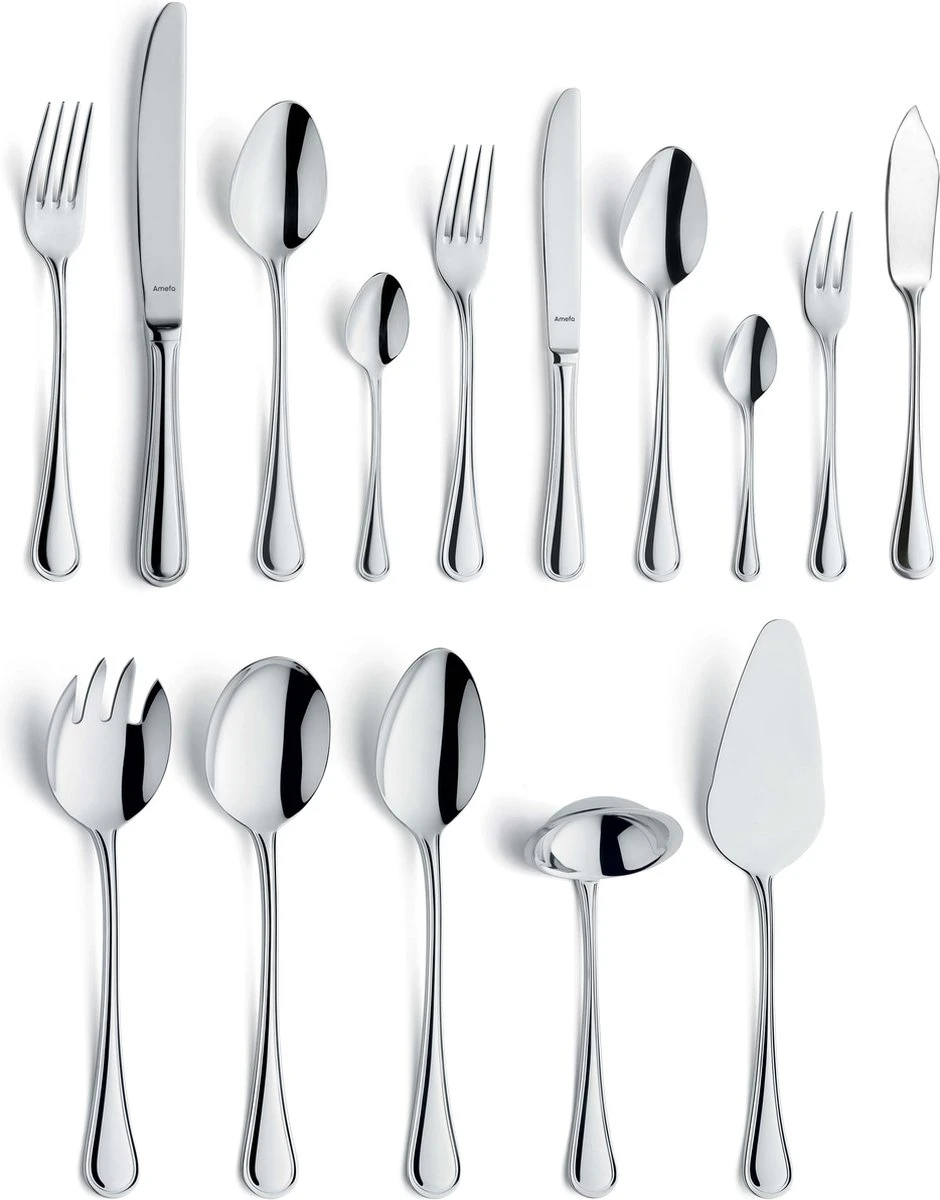 Amefa Rossini 66 Delige Bestekset - Uitgebreide Complete Set Inclusief Serveer Bestek En Vismessen - 6 Personen 1 Amefa Rossini 66 Delige Bestekset - Uitgebreide Complete Set Inclusief Serveer Bestek En Vismessen - 6 Personen