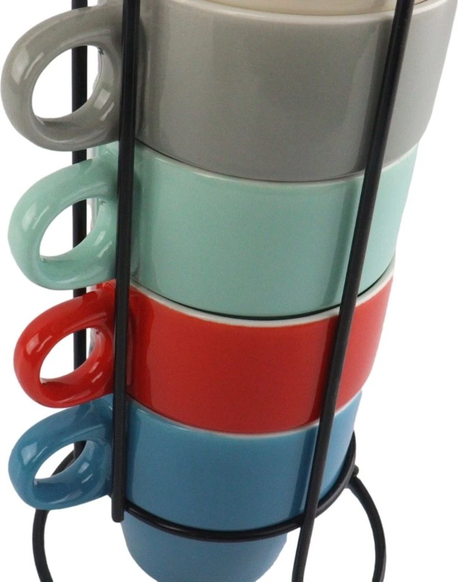 Orange85 Koffiekopjes - Met Houder - Set Van 6 - Gekleurd - 300 Ml - Keramiek 4 Orange85 Koffiekopjes - Met Houder - Set Van 6 - Gekleurd - 300 Ml - Keramiek - Image 4